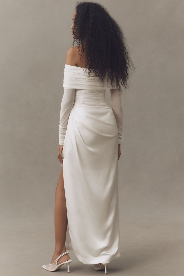 BHLDN Off-Shoulder Mesh Satin Wrap Maxi Dress #1