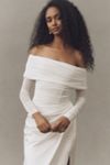 BHLDN Off-Shoulder Mesh Satin Wrap Maxi Dress