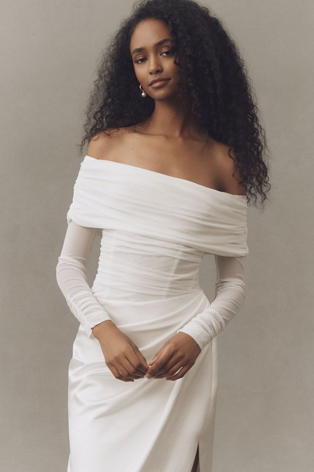 BHLDN Off-Shoulder Mesh Satin Wrap Maxi Dress #2