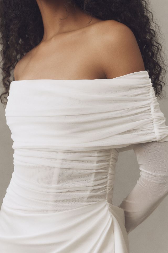 BHLDN Off-Shoulder Mesh Satin Wrap Maxi Dress #3