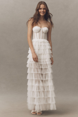 Helsi Frankie Corseted Tiered Midi Dress In White