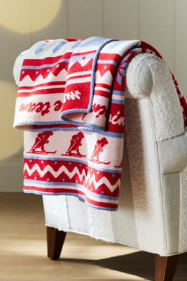 Karhu Patterned Wool Throw Blanket In Red