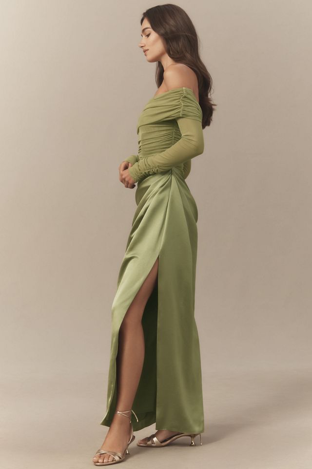 BHLDN Off-Shoulder Long-Sleeve Stretch Mesh Midi Dress #3