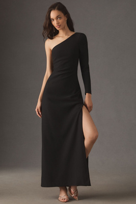Bhldn Rome One-shoulder Sleeveless A-line Maxi Dress In Black