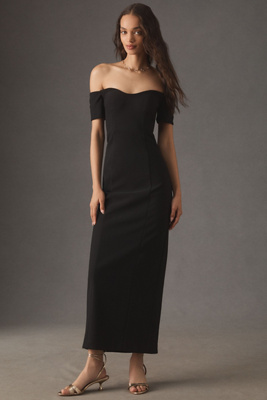 Bhldn Willow Strapless Off-the-shoulder Sweetheart Column Maxi Dress In Black