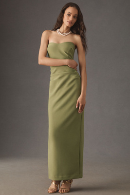 Bhldn Pippa Strapless Sweetheart Crepe Column Maxi Dress In Green