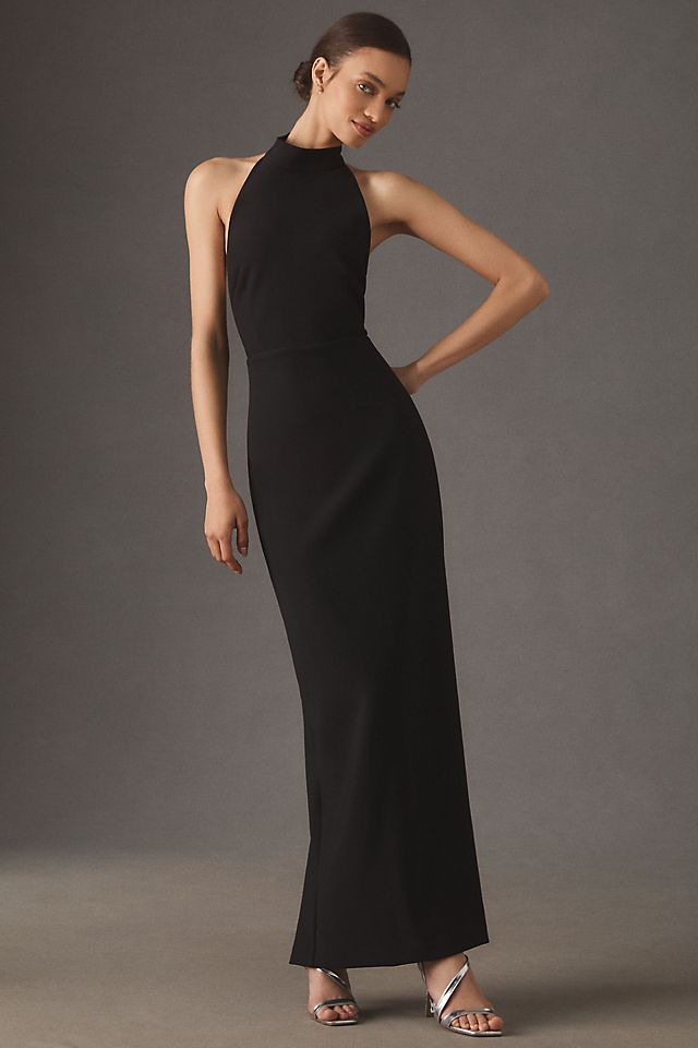 high neck black dress ZELMA MAXI - The figure Black Linen Wrap Maxi Dress