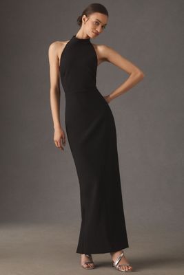 BHLDN High-Neck Open-Back Crepe Maxi Dress