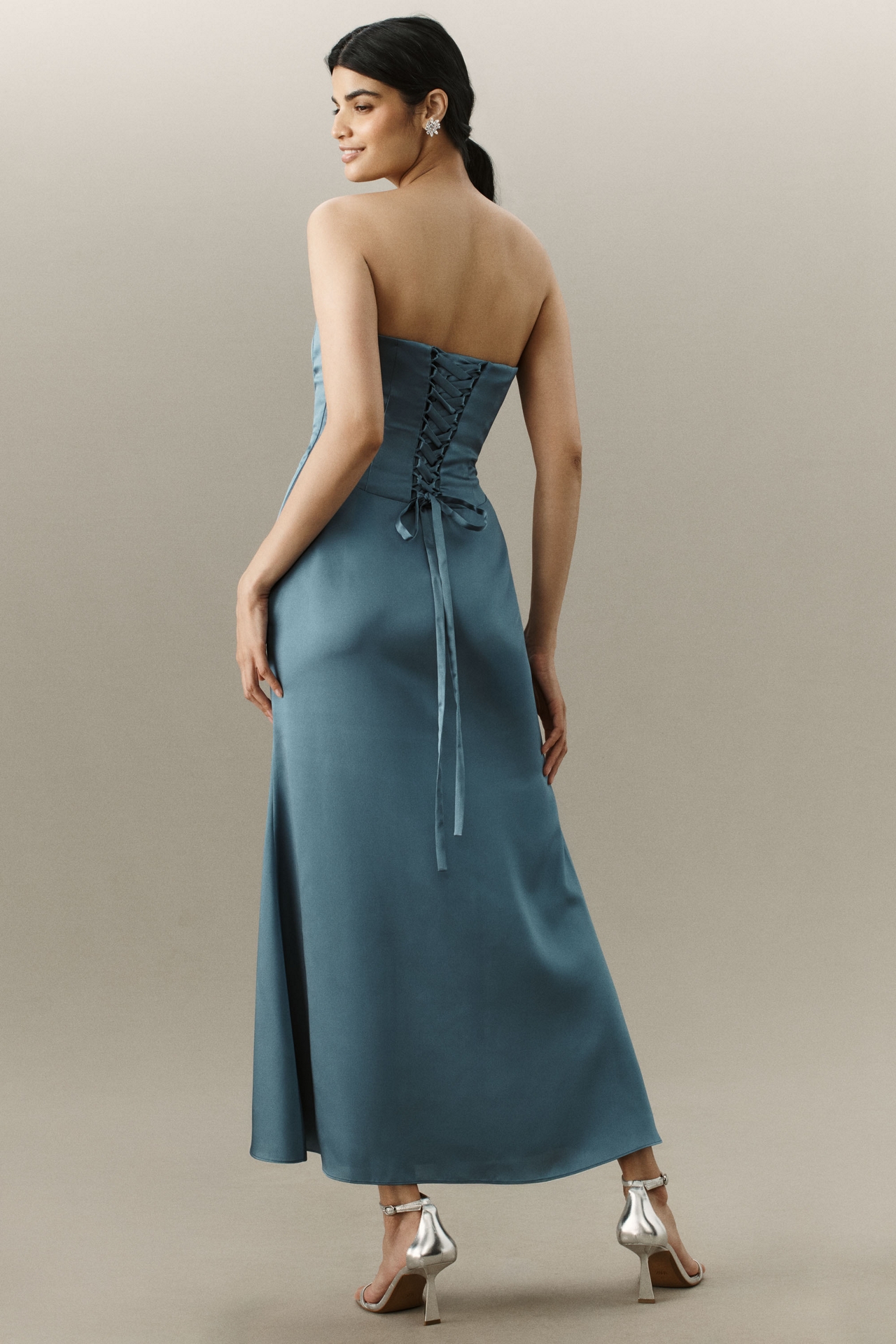Mare Strapless Corset Lace-Up Midi Dress