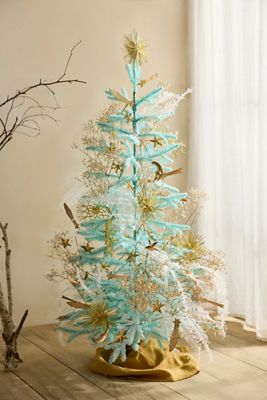 Flocked Mint Faux Fir Tree, 4’