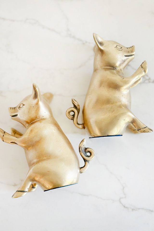 Old Flame Candle Co. Vintage 1960s Brass Pig Bookends #1