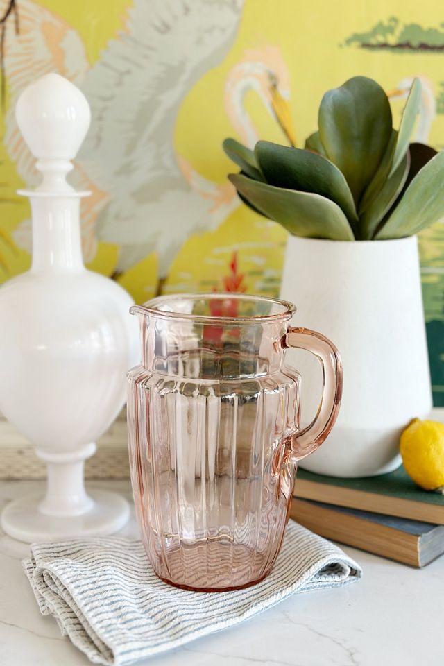 Old Flame Candle Co. Vintage Large Pink Depression Glass Pitcher #1