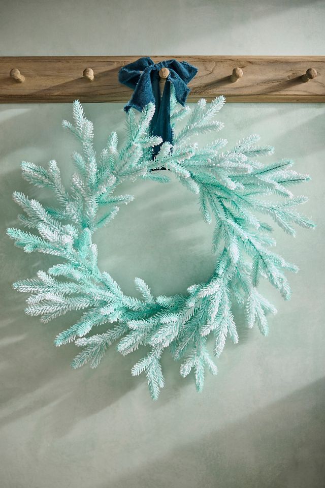 Flocked Mint Faux Fir Wreath #1