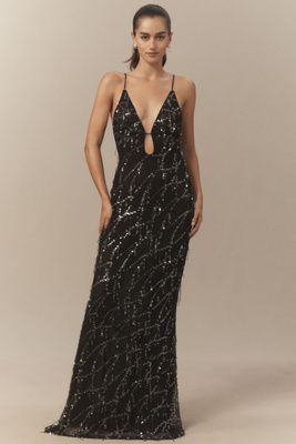 Misha Onyx Sequin V-neck Maxi Dress In Animal Print
