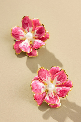 The Pink Reef Small Handpainted Jewel Box Flower Earrings