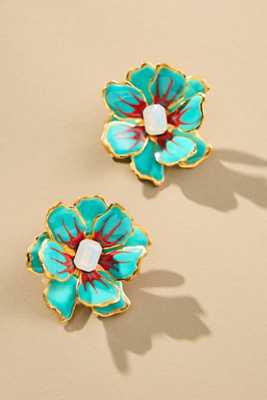 The Pink Reef Small Handpainted Jewel Box Flower Earrings