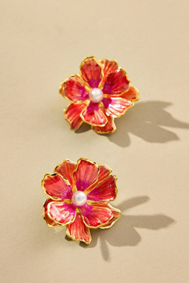 The Pink Reef Small Handpainted Jewel Box Flower Earrings