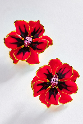 The Pink Reef Small Handpainted Jewel Box Flower Earrings In Pink