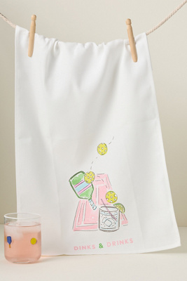 Anthropologie Illustrated Sporty Dish Towel In White