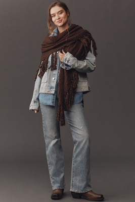 By Anthropologie Oversized Fringe Wrap In Brown