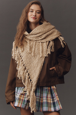 By Anthropologie Oversized Fringe Wrap In Gold