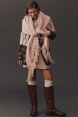 By Anthropologie Oversized Fringe Wrap In Pink