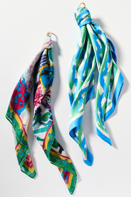 By Anthropologie Fun Icon Motif Hair Scarves, Set Of 2