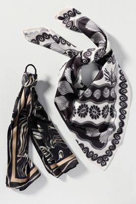 Neutral Patterned Hair Scarves, Set of 2