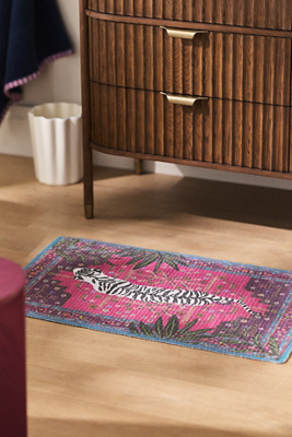 Anthropologie Bengal Tiger Printed Bath Mat In Red