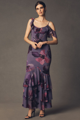 Mare Mare Chiffon Ruffle Scoop-neck Maxi Slip Dress In Multi