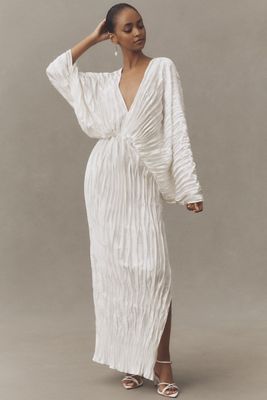 L'IDÉE De Luxe Long-Sleeve V-Neck Pleated Maxi Dress