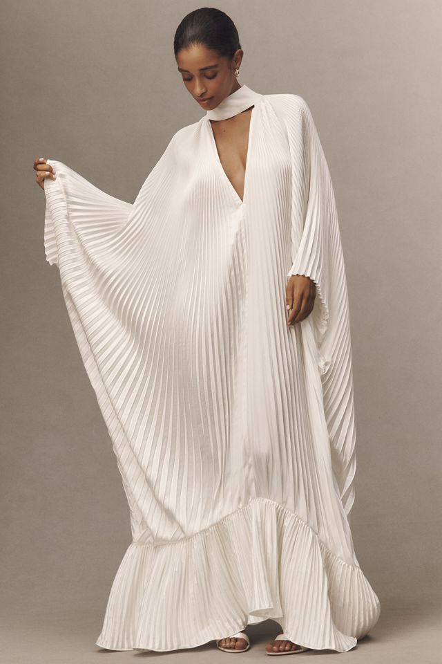 L'IDÉE Empire Long-Sleeve V-Neck Pleated Maxi Dress #3