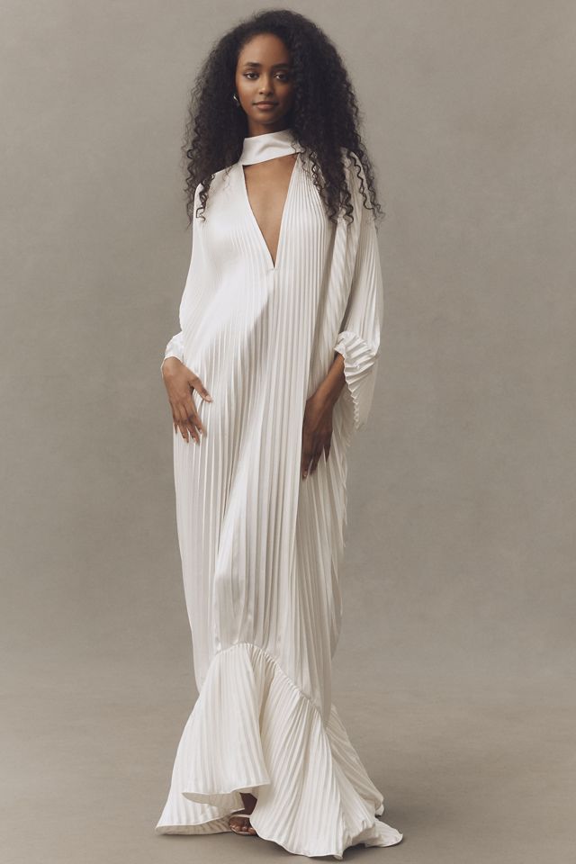 L'IDÉE Empire Long-Sleeve V-Neck Pleated Maxi Dress #4