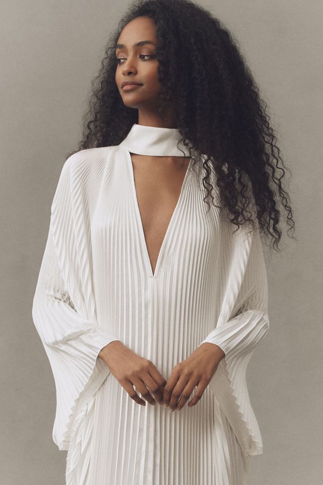 L'IDÉE Empire Long-Sleeve V-Neck Pleated Maxi Dress #6