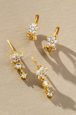 By Anthropologie Crystal Floral Drop Earrings, Set Of 2
