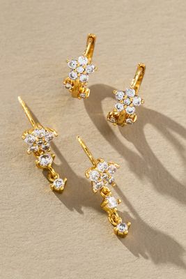 Crystal Floral Drop Earrings, Set of 2