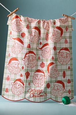 Vintage-Inspired Tartan Santa Dish Towel