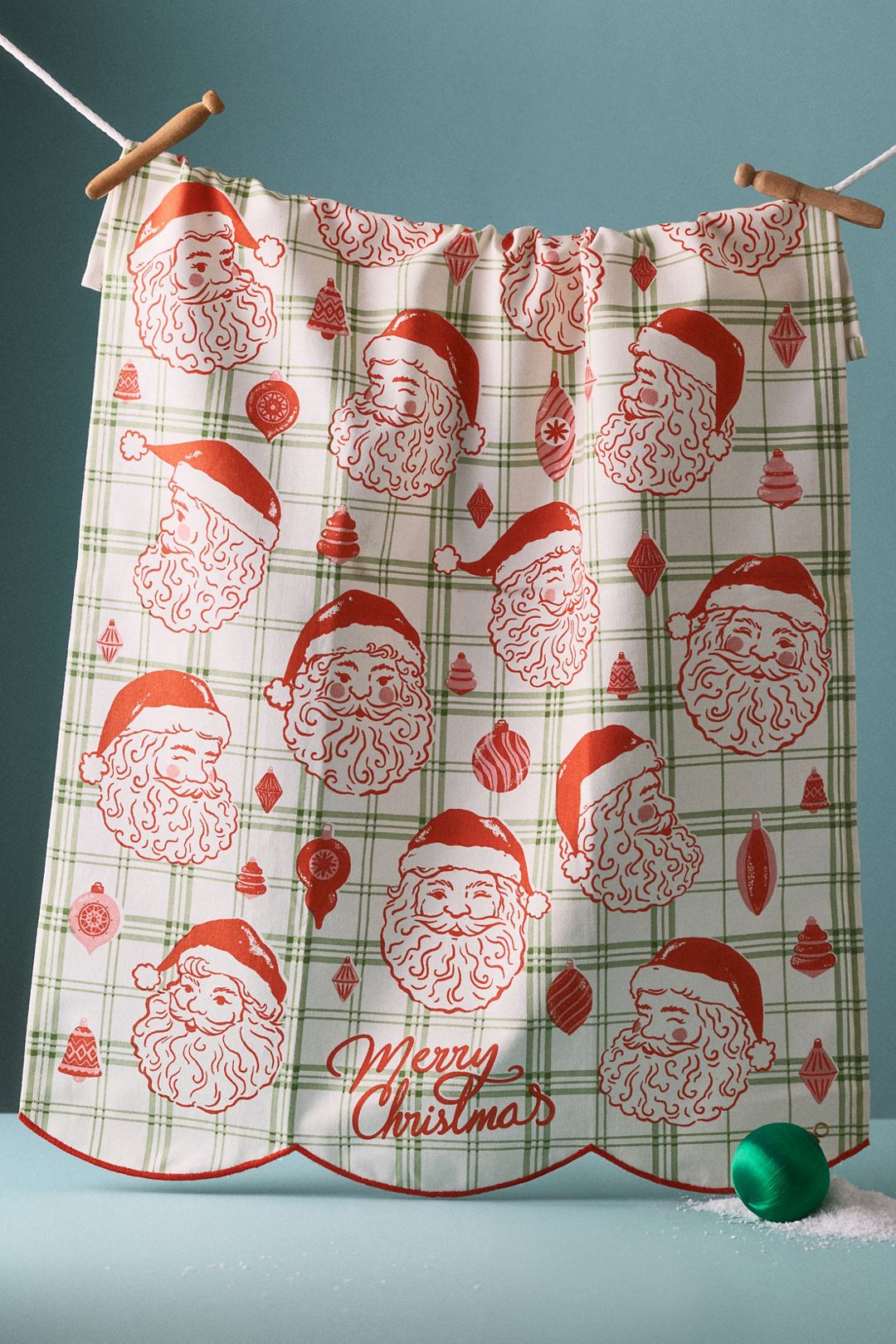 Vintage-Inspired Tartan Santa Dish Towel - Red Pattern, Standard, One Size