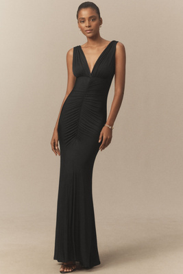 Bhldn Selena Plunge-neck Stretch Jersey Maxi Dress In Black
