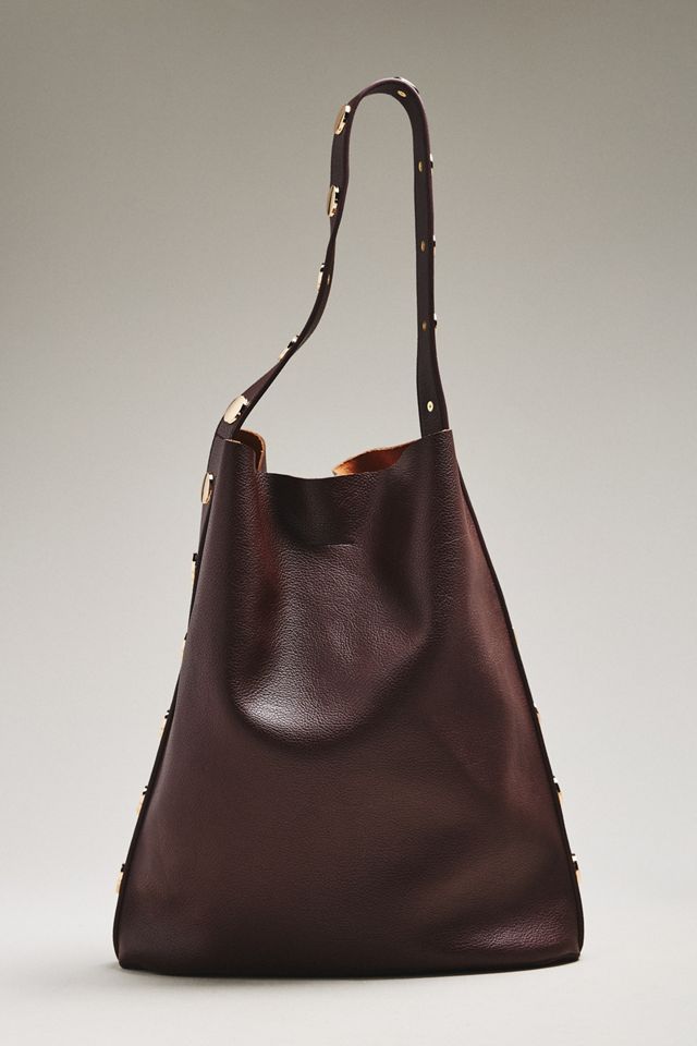 Studded Vegan-Leather North-South Tote Bag