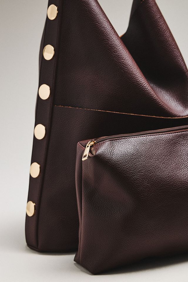 Studded Vegan-Leather North-South Tote Bag