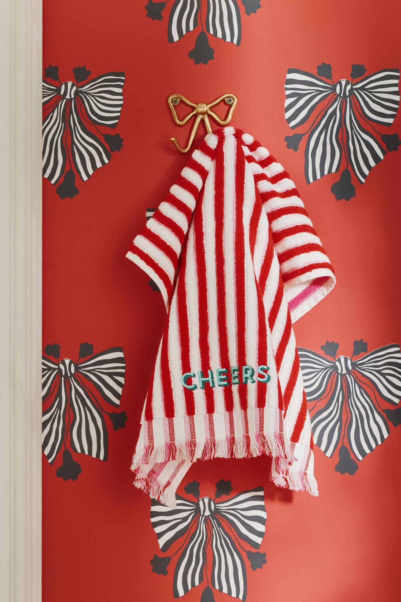 Holiday Striped Embroidered Hand Towel - Red, Standard, Hand Towel