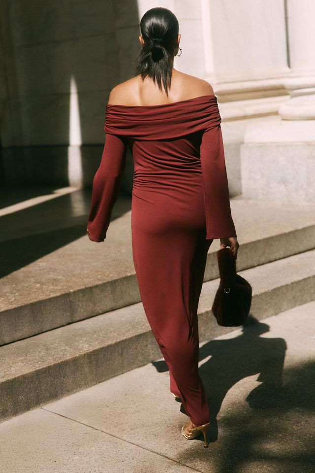 BHLDN Off-Shoulder Bell-Sleeve Stretch Jersey Maxi Dress #1