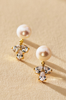 Vivian Drew Pearl & Triple Crystal Stud Earrings | Anthropologie