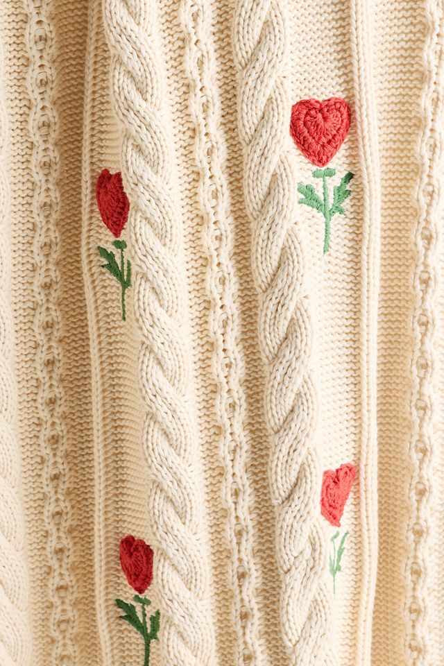 Coperta Decorativa con Motivo Floreale Lavorata a Maglia #1