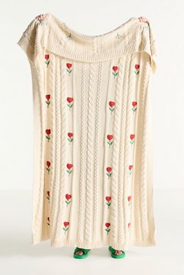 Cable-Knit Icon Floral Throw Blanket
