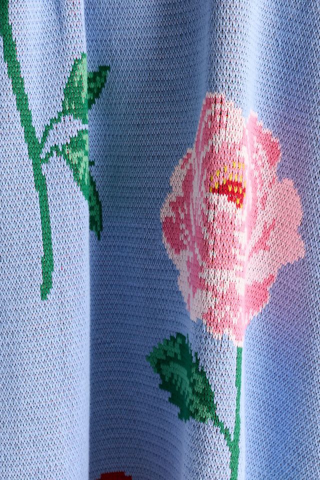 Cotton Sweater Knit Floral Throw Blanket #1