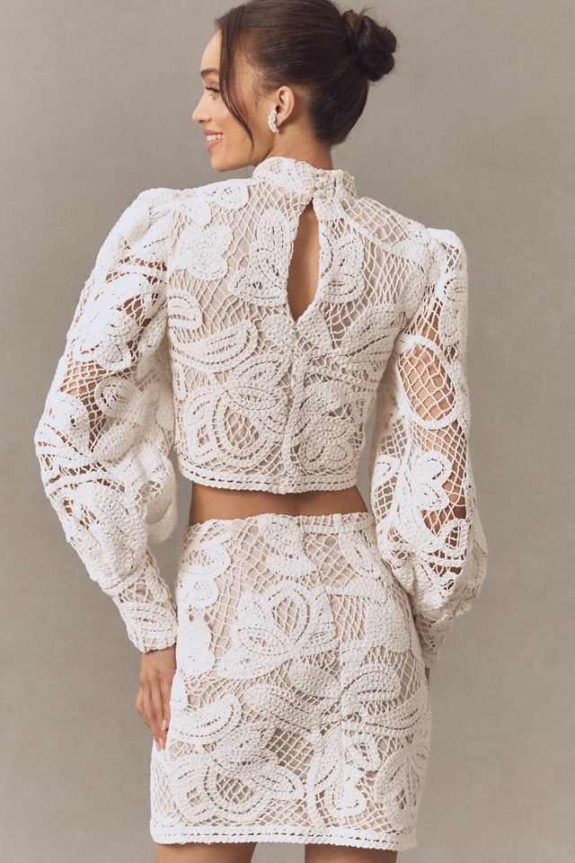 Elliatt Kyra Crochet Balloon-Sleeve Top & Mini Skirt Set #1