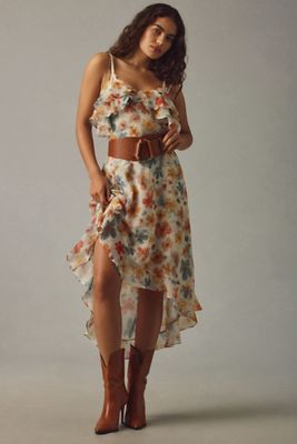 Sleeveless Asymmetric Ruffled Midi Dress