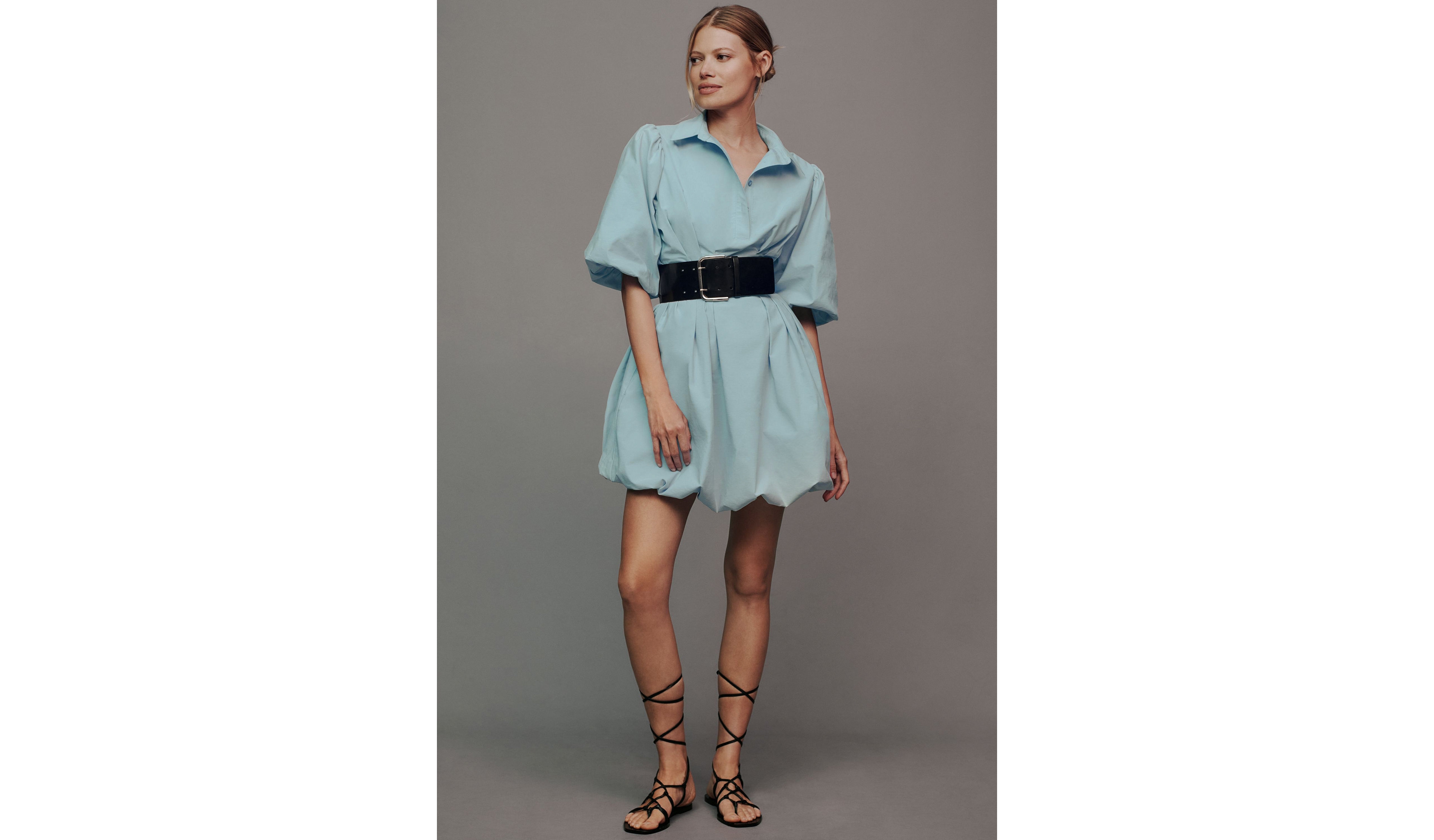 Maeve Collared Bubble-Hem Mini Dress